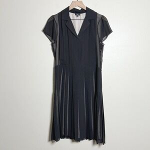 Talbots Womens Silk Sheath Dress 10P Black Pink Pleated Formal Modest Brunch